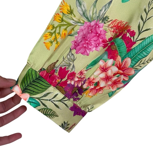 ROCOCO SAND Rue Short Dress 100% Silk Large Lime Green Colourful Floral - Picture 8 of 15